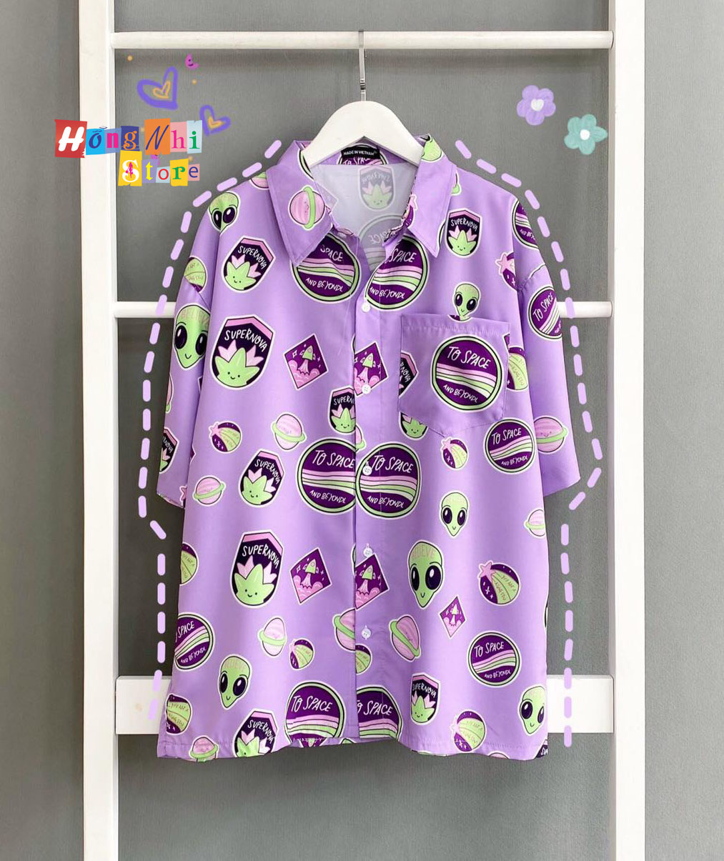 Áo Sơ Mi Hoạ Tiết Tay Lỡ Dáng Rộng, Sơ Mi Tay Lửng Unisex - MM