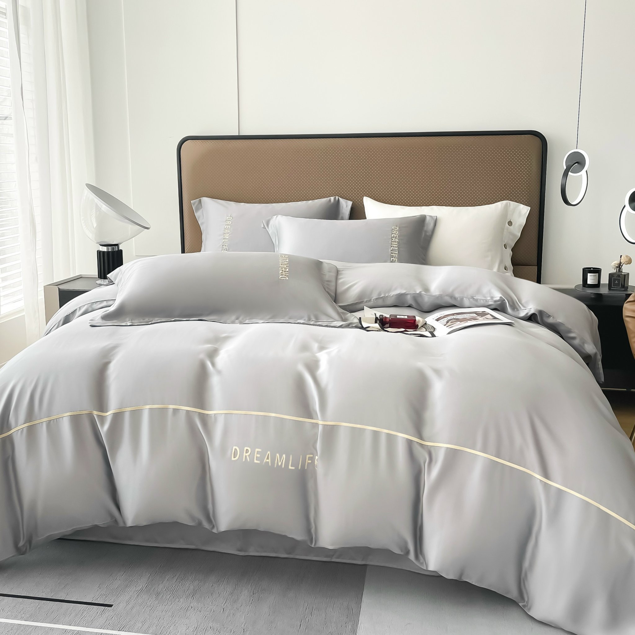 Bộ Chăn Ga Drap Giường Tencel 60s Bộ Chăn Ga Gối Đệm 5 Món Chăn Chần Bông Lụa Nhà Hin Home Bedding