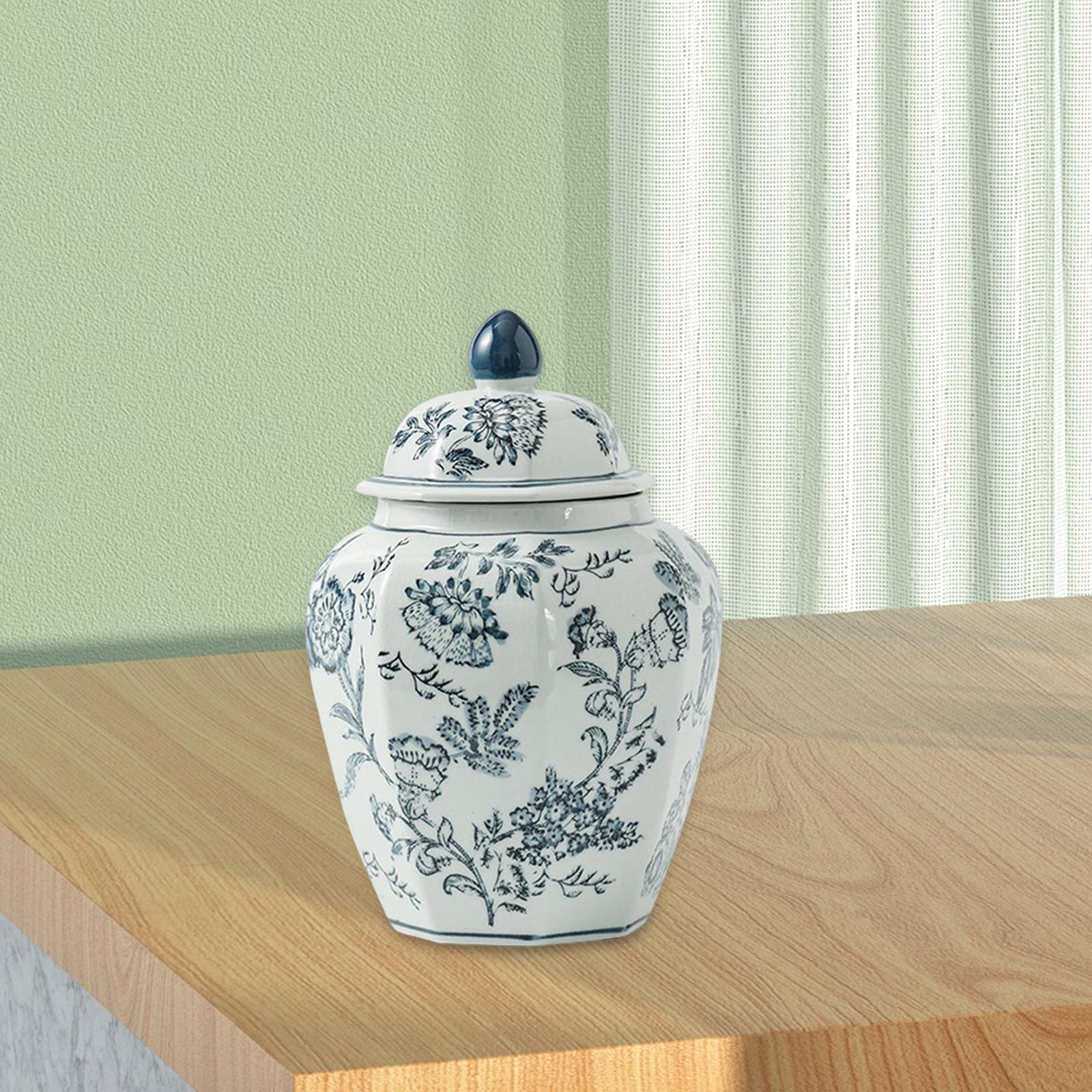 Ceramic Ginger Jar Containers Storage Tin Exquisite with Lid Plants Holder Handicraft Flower Vase for Shelf Desk Party Decoration Collection