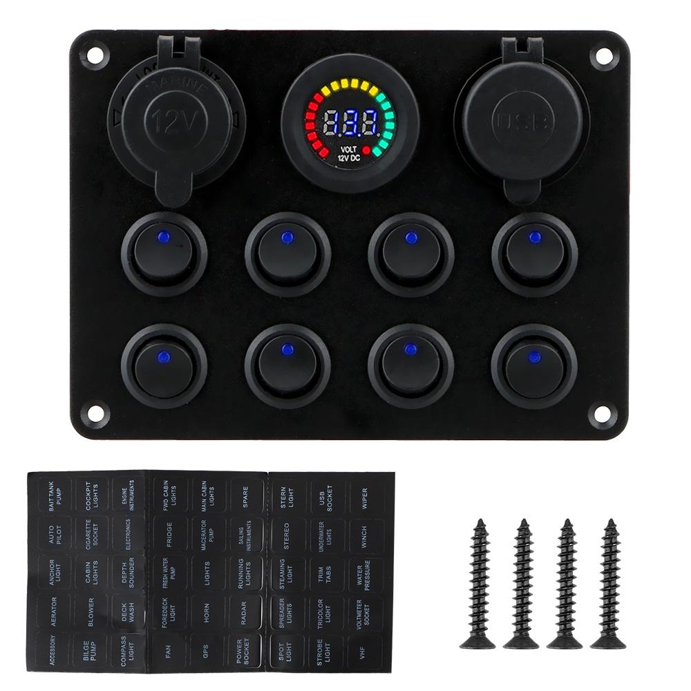 Bảng công tắc khởi động xe hơi/xe tải ATV UTV Caravan 8 Gang hai cổng USB 12-24V
