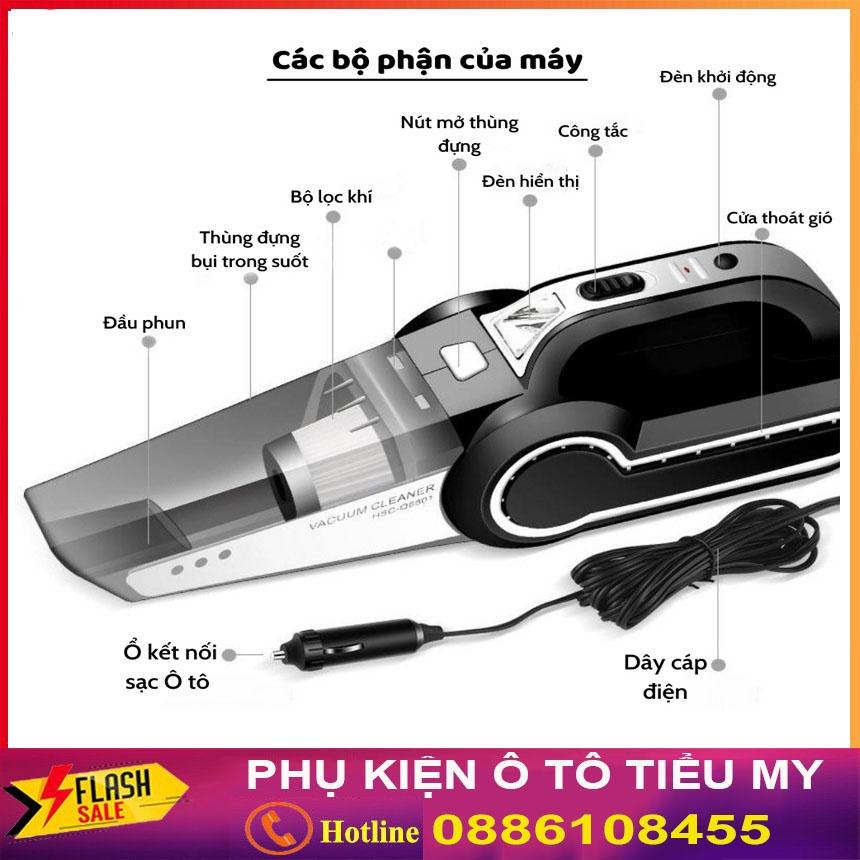 Máy Hút Bụi Ô Tô Đa Năng 4 Trong 1 - Hút Bụi, Bơm Lốp, Đo Áp Suất Lốp, Đèn Pin Chiếu Sáng, Bơm Khoẻ