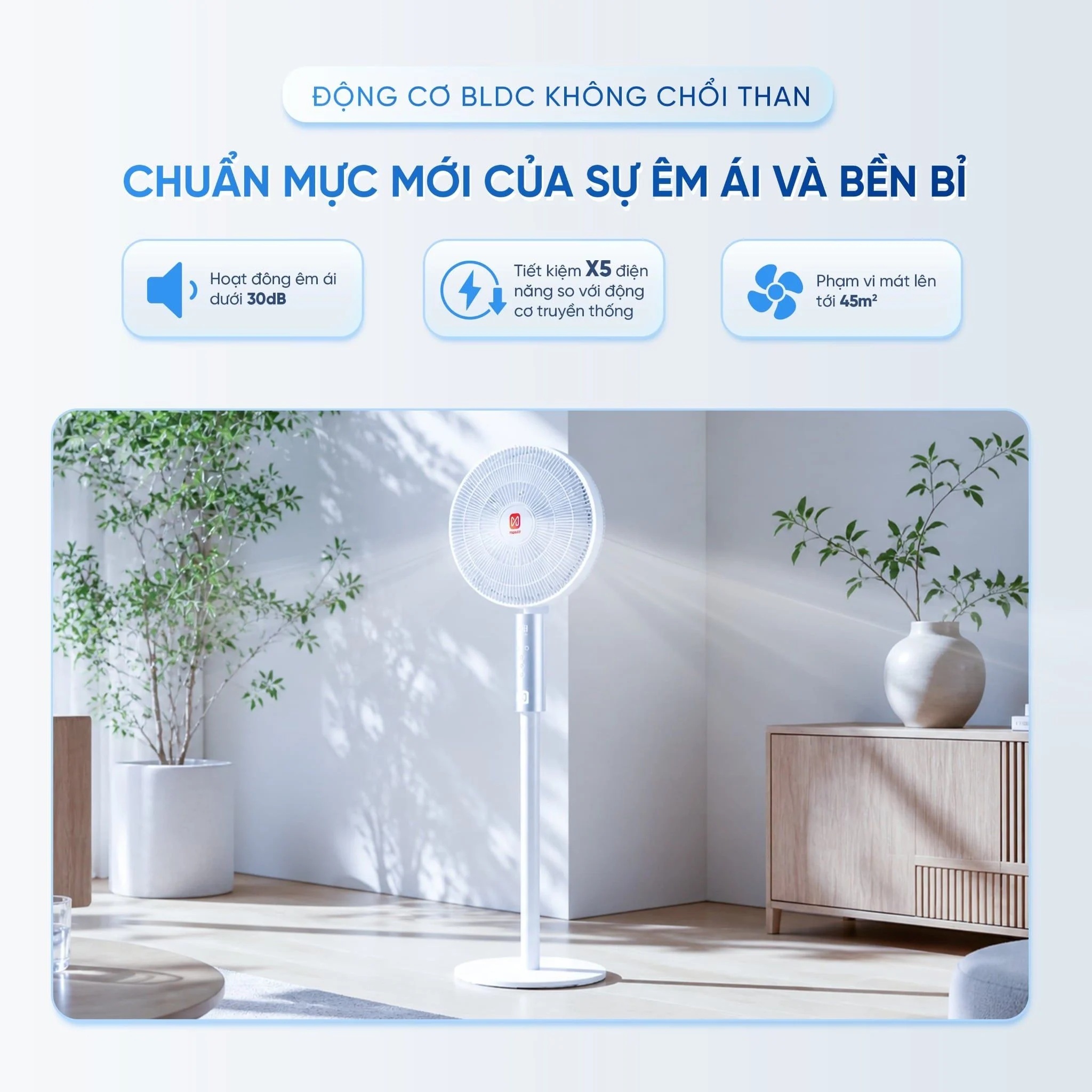 Quạt điện đứng thông minh AI Masuto Smart Air Pro cánh lớn 28cm, Điều khiển giọng nói Tiếng Việt, động cơ BLDC tiết kiệm điện, hẹn giờ 12 tiếng - Hàng chính hãng
