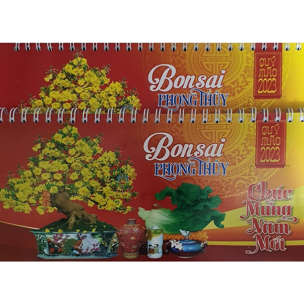 Lịch Bàn Lò Xo 13 Tờ 2023 - Bon Sai Phong Thủy - Có Kèm Túi Giấy