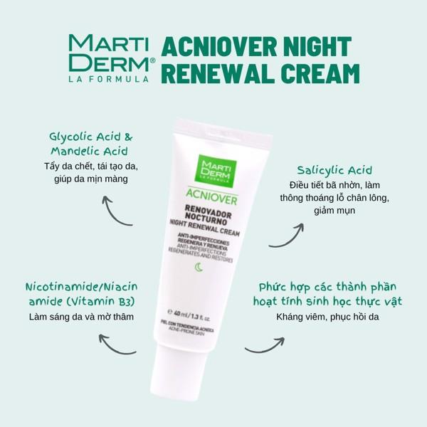 HÀNG NHẬP KHẨU - Kem Dưỡng MartiDerm Acniover Night Renewal Cream Tái Tạo Ban Đêm Cho Da Dầu Mụn 40ml