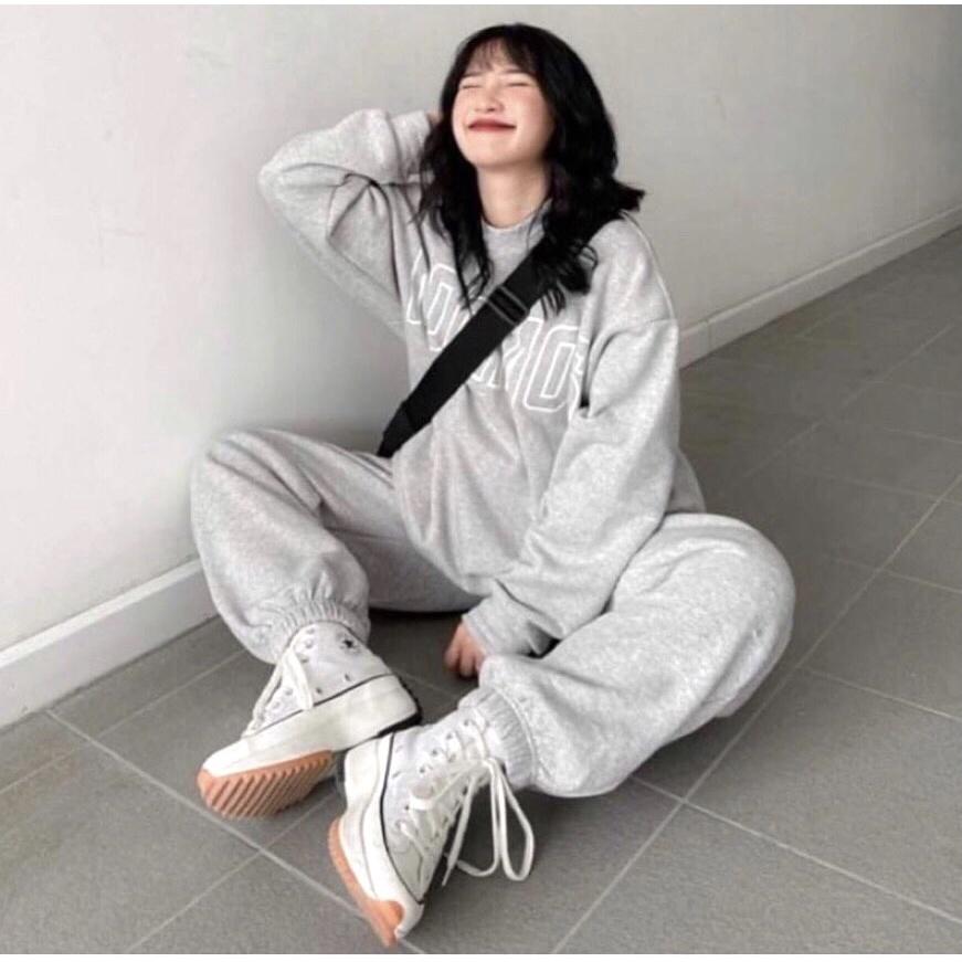 Set Bộ Nỉ Cosmos Unisex Áo Nỉ Kèm Quần Jogger Ống Boom Dáng Rộng
