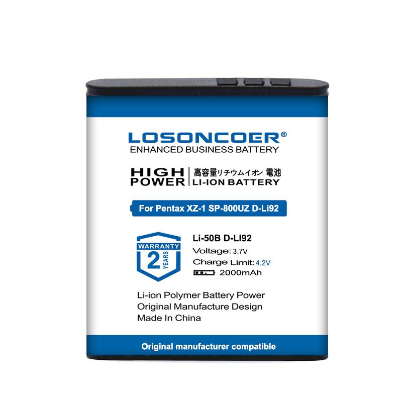2000MAh Li-50B Li50B Lý 50B Pin Cho Olympus U6010 U6020 Pentax XZ-1 SP-800UZ D-Li92 DLi92 MJU 1010 1020 TG810 VR-340 SZ10