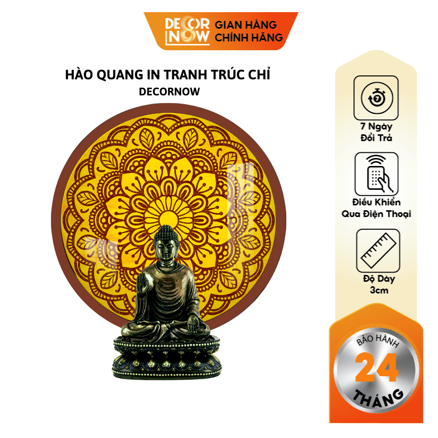 Đèn Hào Quang Phật In Tranh Trúc Chỉ DECORNOW 30,40 cm, Trang Trí Ban Thờ, Hào Quang Trúc Chỉ MANDALA DCN-TC28