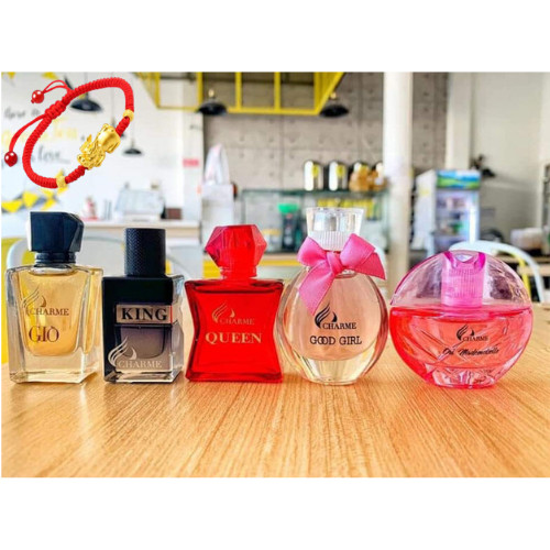 Set 5 mùi nước hoa Charme Mini 10ml , Tặng Kèm Vòng Tay May Mắn