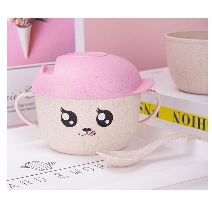Bát ăn dặm lúa mạch cho bé có nắp đậy kèm thìa