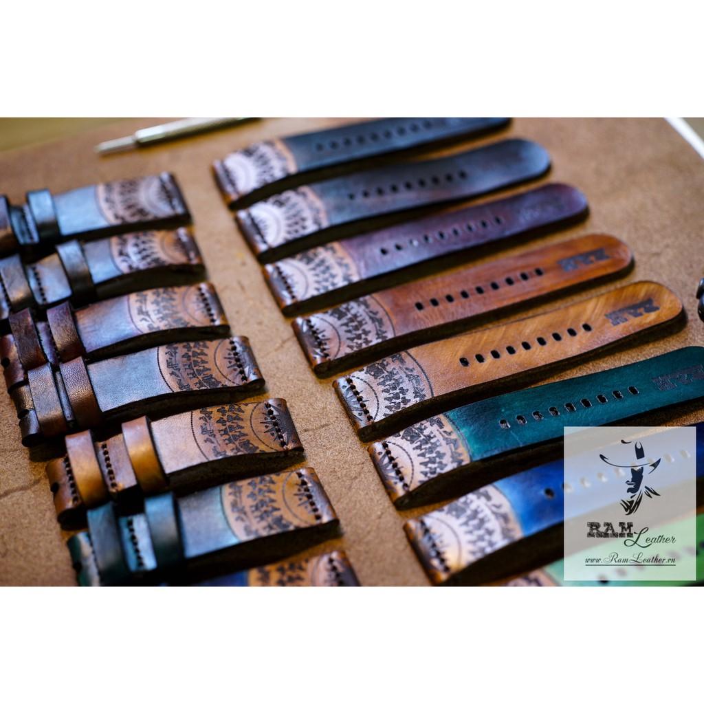 DÂY ĐỒNG HỒ DA BÒ THẬT CAO CẤP - RAM TRỐNG ĐỒNG SIMPLE AQUA GREEN - ĐỦ SIZE 18, 20, 22MM, 24, APPLE WATCH