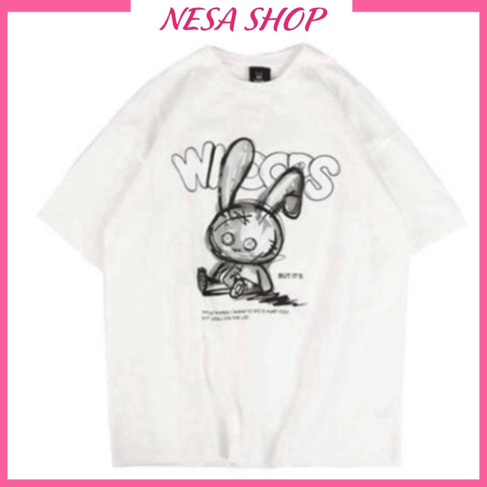 Áo thun unisex nam nữ form rộng tay lỡ BUNNY WIOOPS Thỏ Tai Dài freesize 40-70kg, áo phông nam nữ NeSa Shop