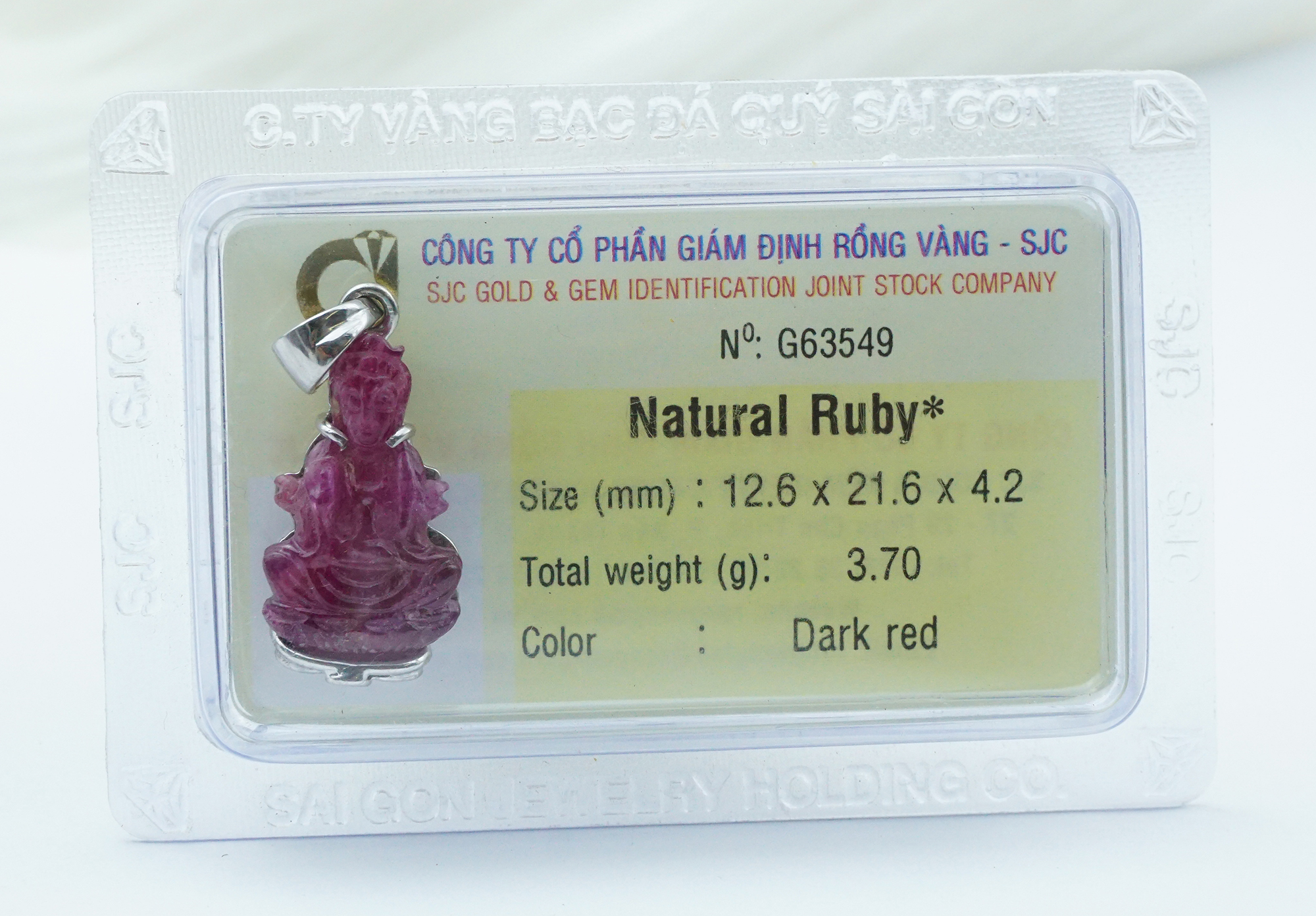  Mặt dây chuyền Phật Bà Quan Thế Âm Ruby tự nhiên kiểm định