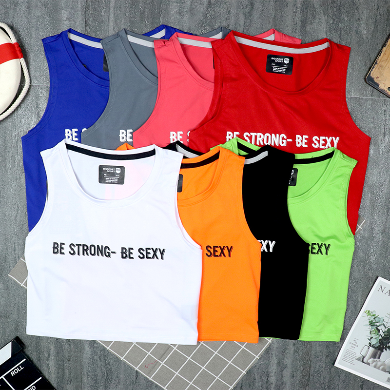 Áo Thun Tập Tanktop Nữ, Áo Croptop Thun Thể Thao Sát Nách Form Rộng Tập Gym, Yoga In Chữ Be Strong Be Sexy Cao Cấp Big Sport  BS28