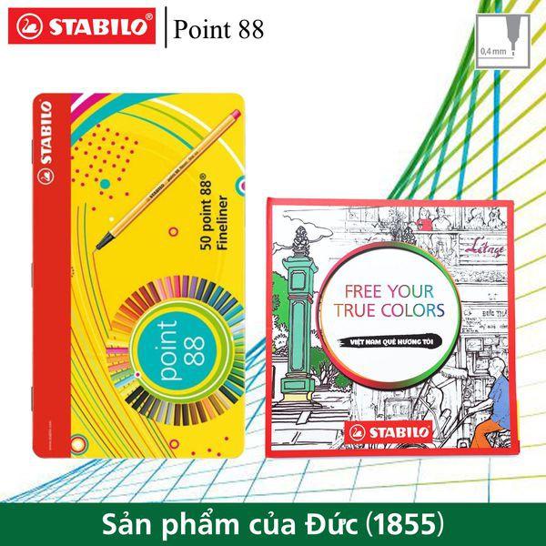 Bút kim STABILO Point 88 nét 0.4mm hộp thiếc 50 cây + Tuyển tập tô màu STABILO SVCB (PT8850MB)