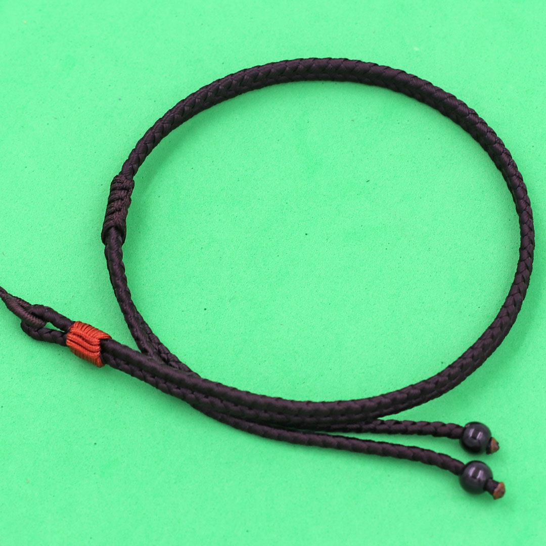 Mặt Phật Bất động minh vương đá obsidian ( thạch anh khói ) 3.6 cm kèm vòng cổ dây dù nâu - mặt dây chuyền size M, Mặt Phật bản mệnh