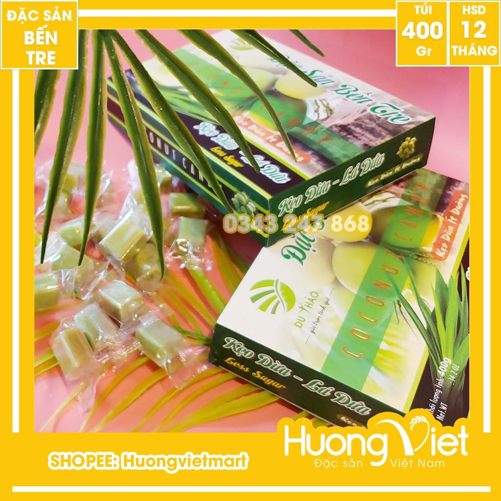 Đặc Sản Bến Tre - Kẹo Dừa Lá Dứa Ít Đường Du Thảo 400G, Kẹo Dừa Bến Tre, Kẹo Dừa Ít Ngọt