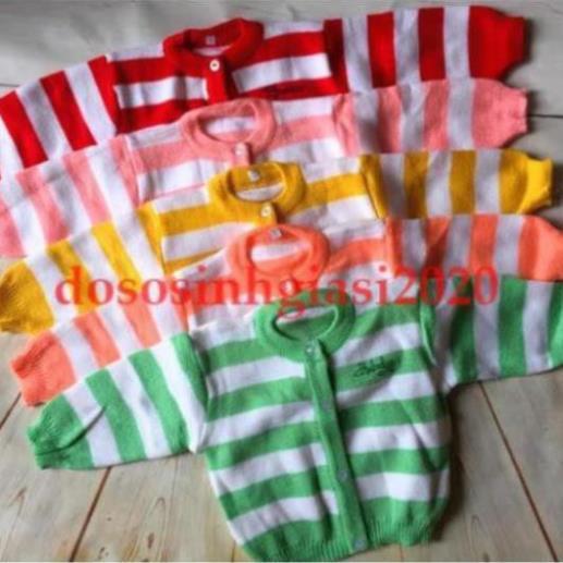 Áo khoác len cúc giữa sọc cho bé sơ sinh đến 9kg