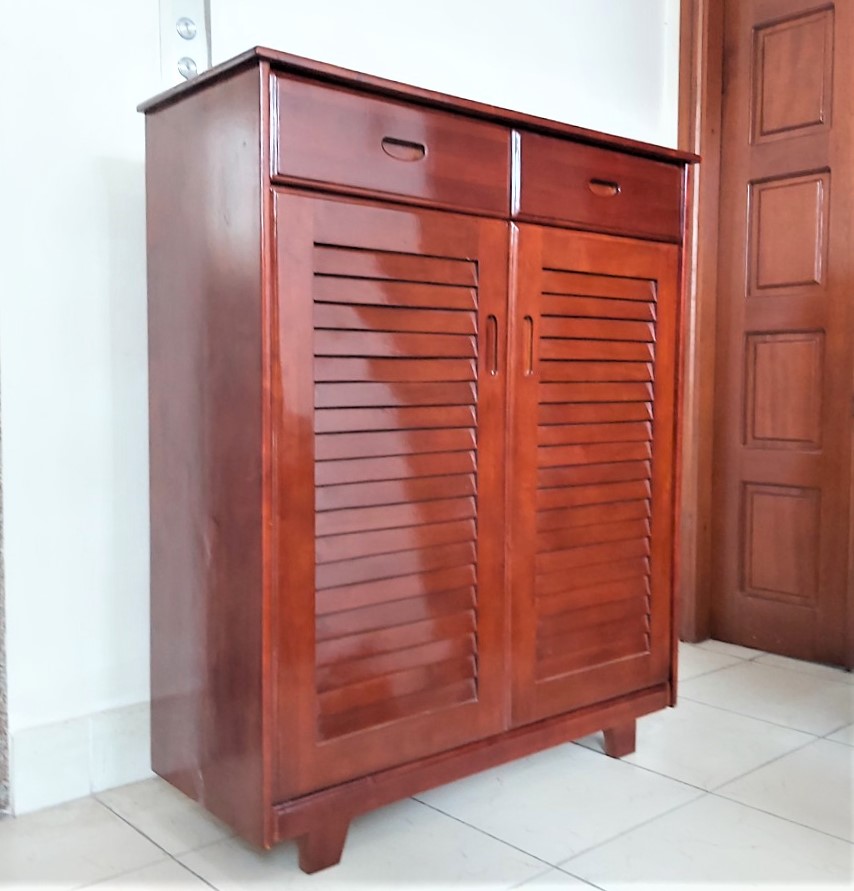 Tủ Giày Gỗ Ngang 94cm 2 Cánh Có Hộc, Tủ Trang Trí Gỗ Cao Su - Hàng VN Xuất Khẩu