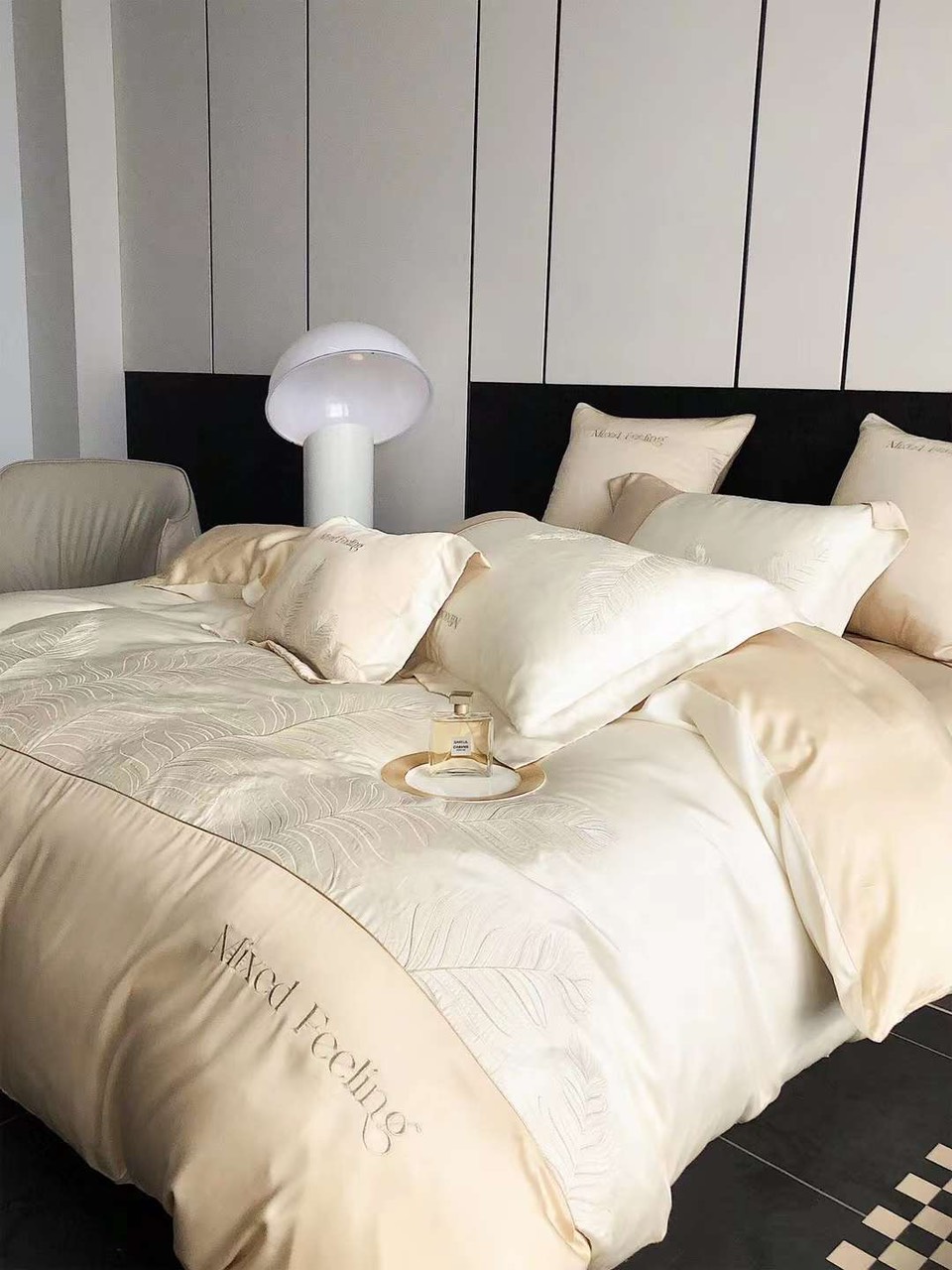 Bộ Chăn Ga Gối Đệm 5 Món Chăn Phao Lụa Sateen 80s Hin Home Bedding Drap Giường Cao Cấp