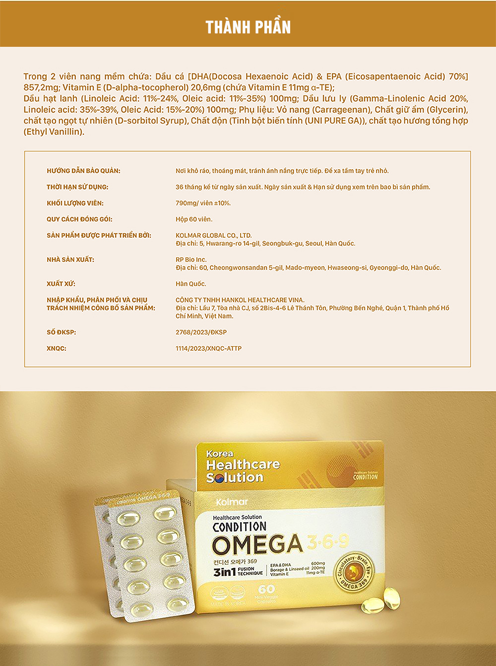 [Kolmar] Thực Phẩm Bảo Vệ Sức Khỏe CONDITION OMEGA 3 6 9 Giúp Chống Oxy Hóa Hộp 60 Viên