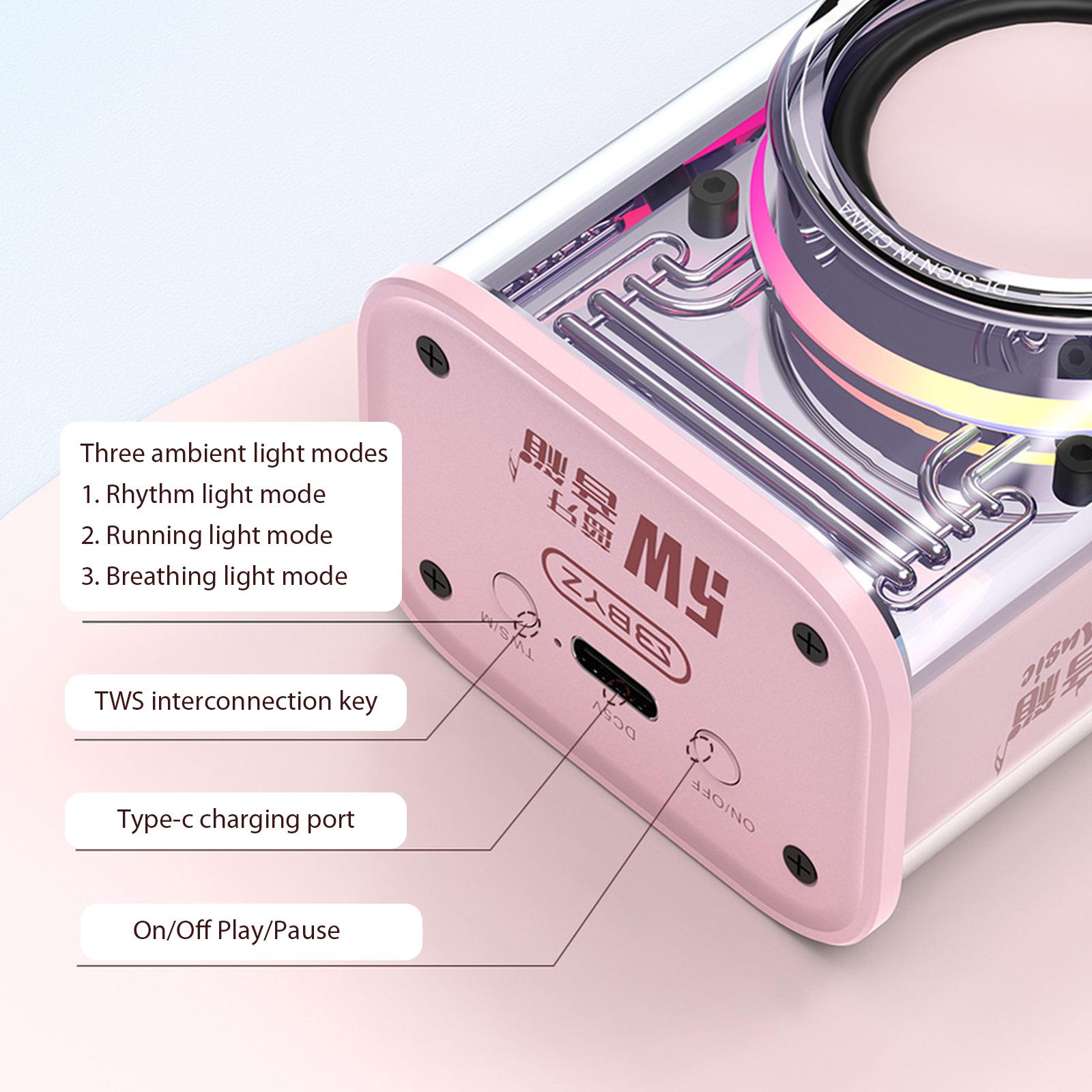 K07 Loa nhạc Mecha trong suốt Bluetooth không dây 5.0 USB Loa âm thanh nổi không dây 3 chế độ đèn LED 600mAh cho bữa tiệc Màu sắc: Hồng