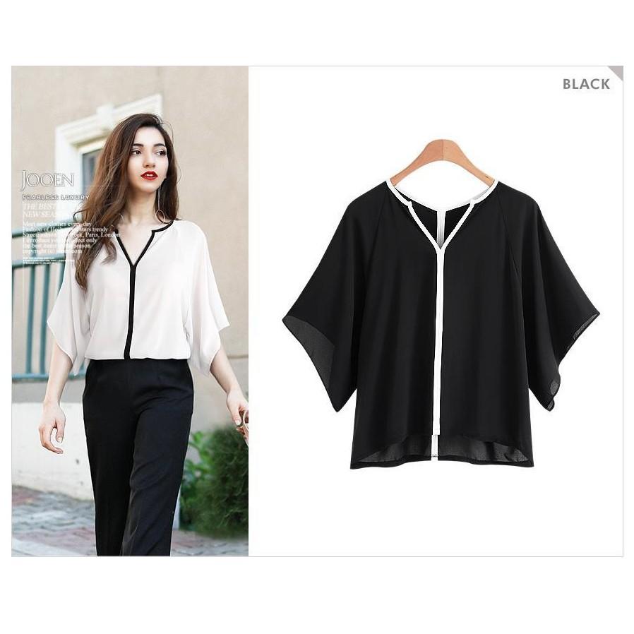 TK381-ÁO KIỂU VIỀN MÀU TAY NGẮN S-6XL