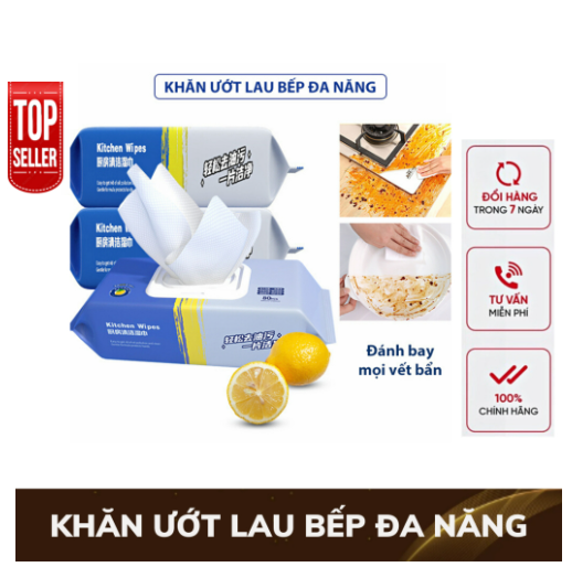 Khăn ướt lau bếp đa năng, Giấy ướt vệ sinh nhà bếp, Bát đĩa siêu dai an toàn cho da tay, khăn cỡ lớn GD771-BepXanh