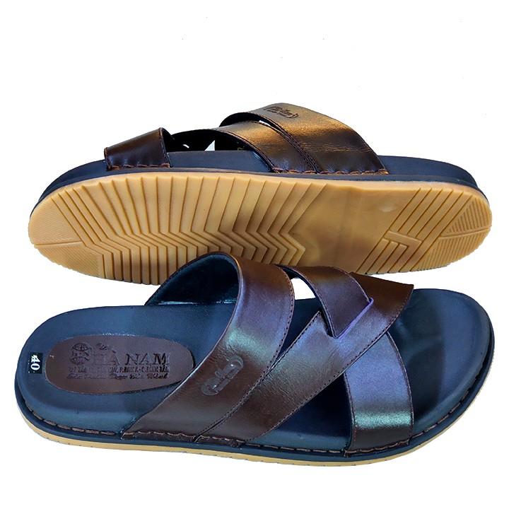 Dép Nam Quai Ngang HÀ NAM Da Bò Thật Cao Cấp DN2025