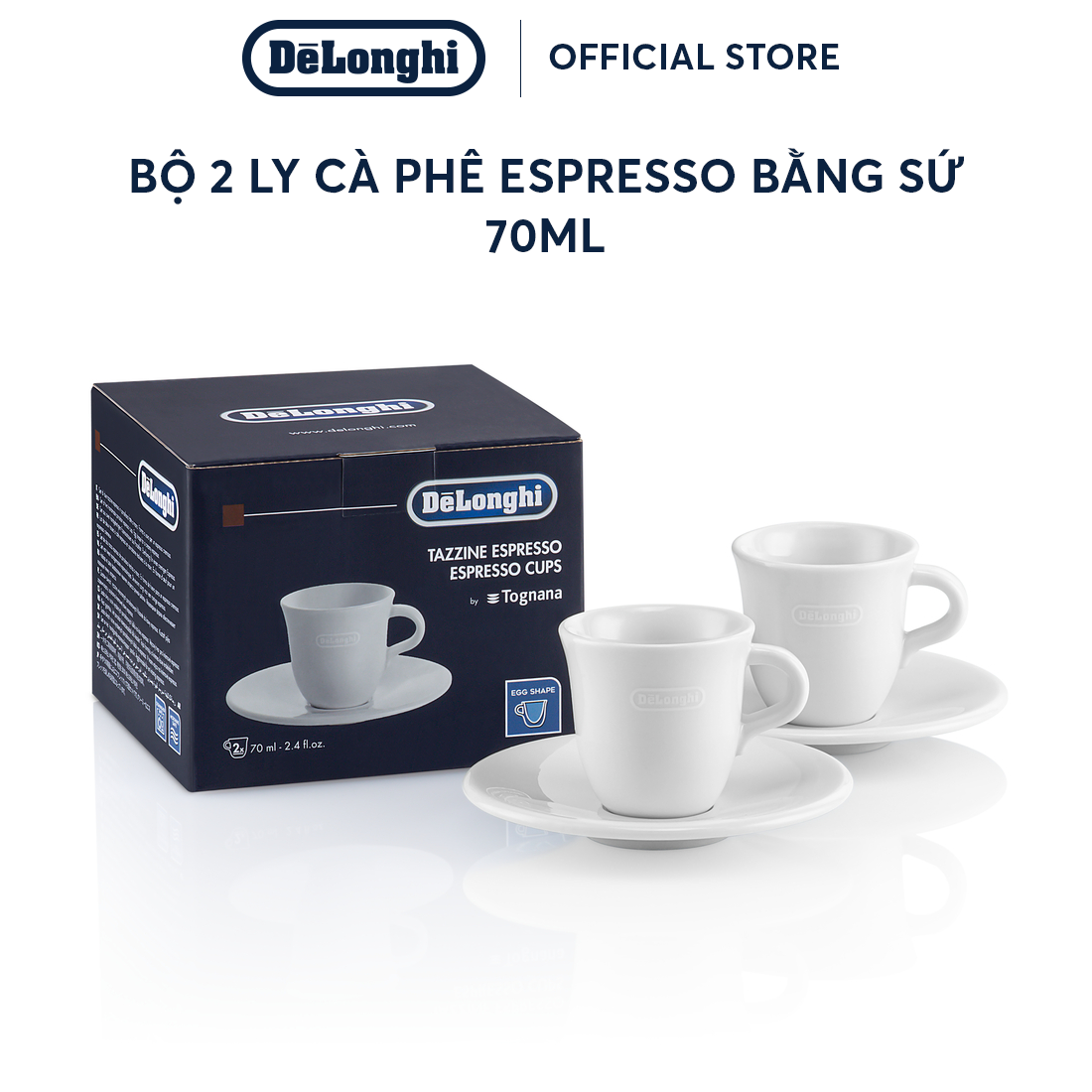[Hàng chính hãng] Bộ 2 ly cà phê Espresso bằng sứ DeLonghi (70ml)
