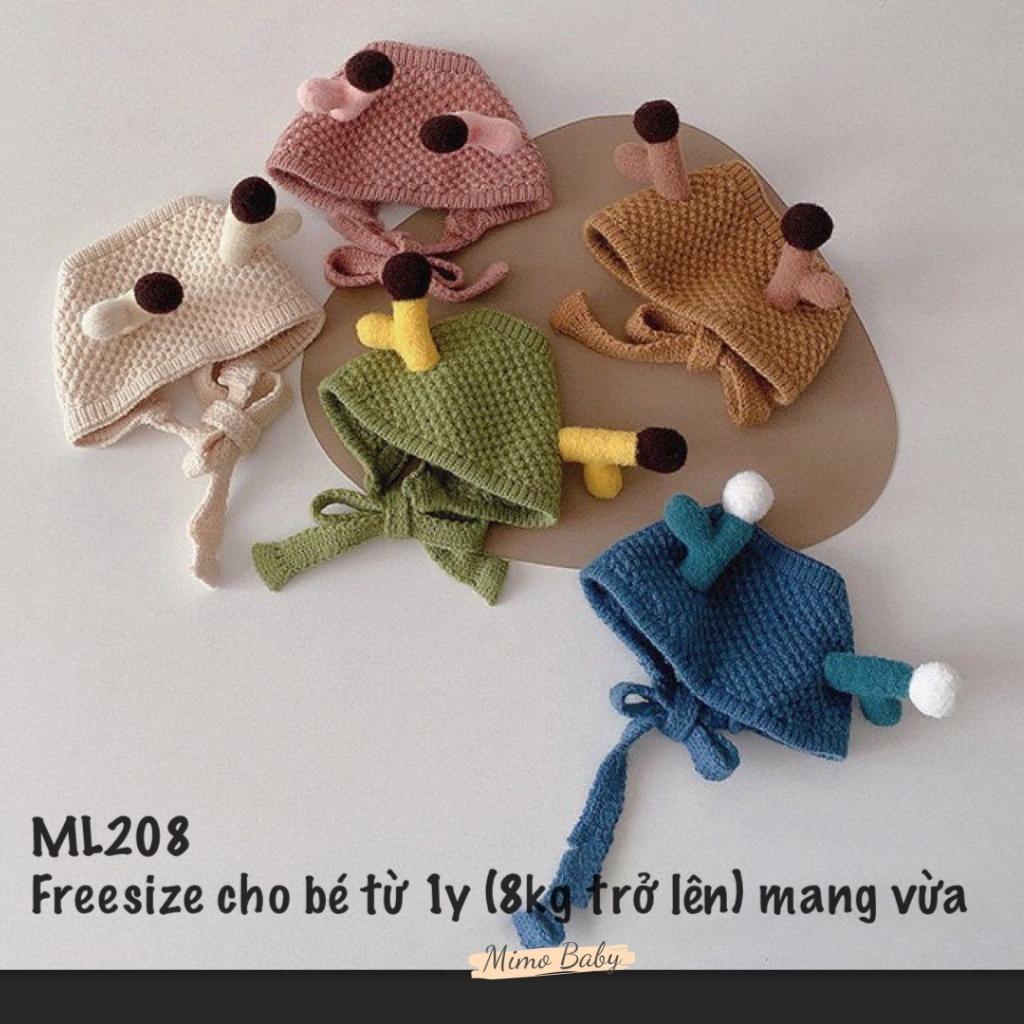 Mũ nón len che thóp mùa đông gắn sừng hươu dễ thương cho bé ML208 Mimo Baby