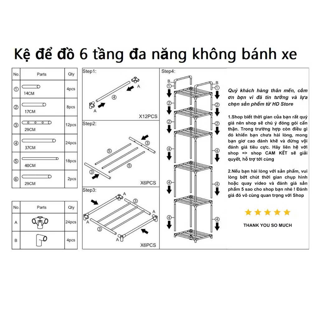 Kệ Nhà Bếp, Kệ Phòng Khách 6 Tầng Đa Năng, Khung Thép Carbon Sơn Tĩnh Điện Chống Rỉ - HÀNG CHÍNH HÃNG MINIIN