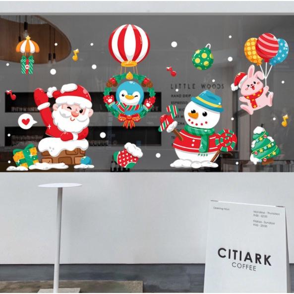 Decal trang trí Noel Hít Tĩnh Điện 2 mặt - NOEL NGHỊCH TUYẾT VÀ KHINH KHÍ CẦU CÁNH CỤT