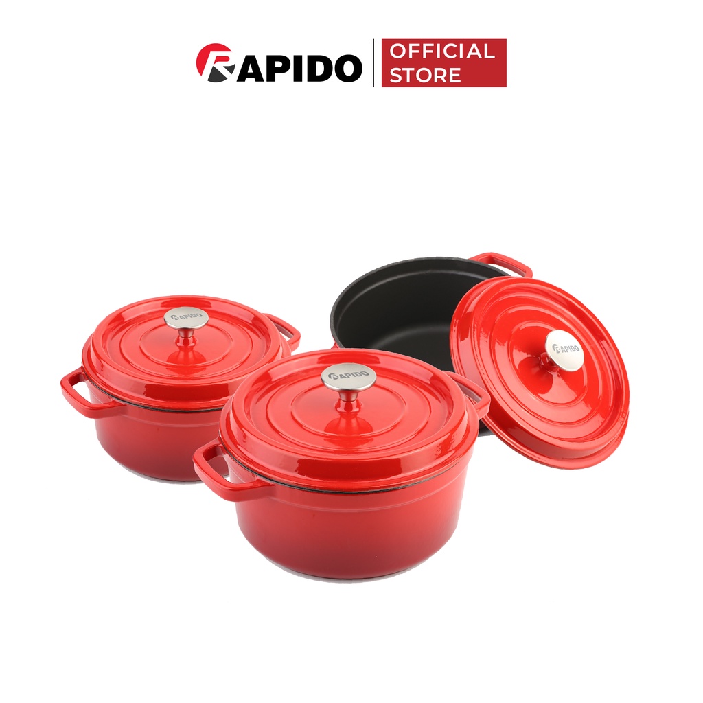 Nồi gang đúc nguyên khối tráng men RAPIDO 20cm xuất châu Âu - Hàng chính hãng