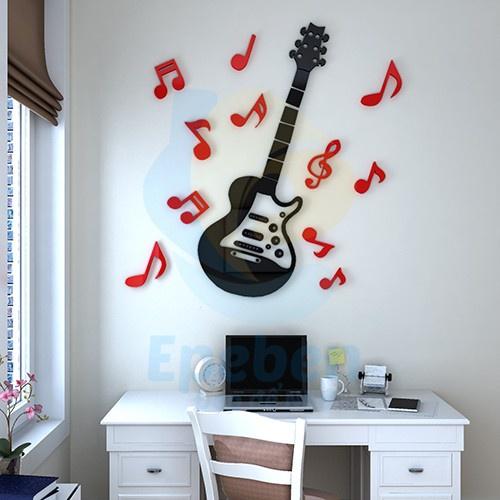 Tranh dán tường mica 3d decor khổ lớn electric guitar spirit rock trang trí phòng nhạc