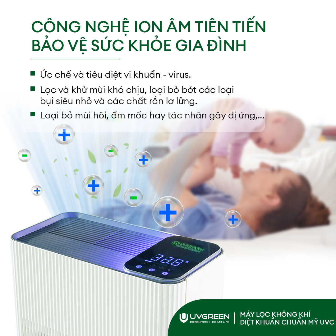 Máy Lọc Không Khí Diệt Khuẩn UVGREEN KA600 60m2 Hàng chính hãng - Công Nghệ UVC LED Từ Mỹ, Lõi HEPA H13 Lọc Sạch 99,97% Bụi Mịn