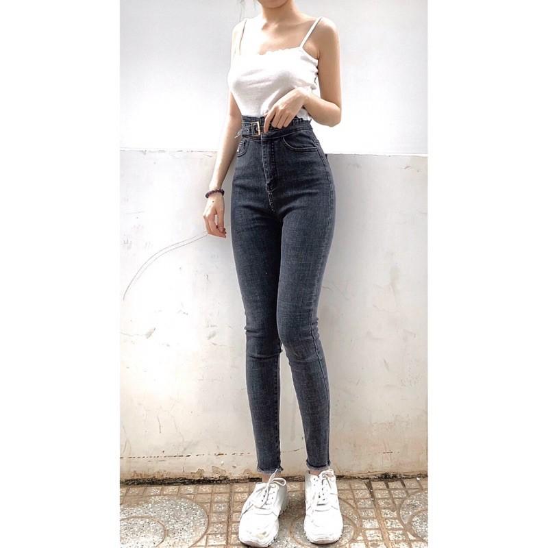 Quần skinny jeans ôm lưng siêu cao tua gấu- hình thật chính chủ