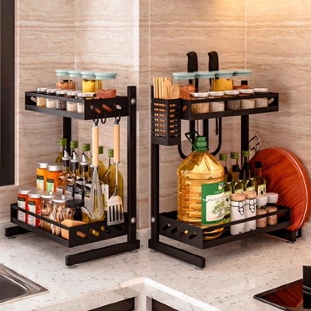 Kệ nhà bếp, kệ gia vị,kèm cắm dao thớt inox màu đen cao cấp