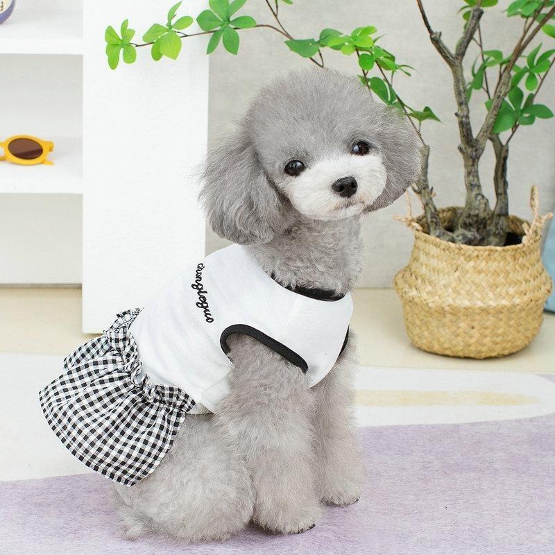 Váy cho chó mèo, thêu trắng đen vải cotton , ấm áp thoáng mát , Quần áo thú cưng