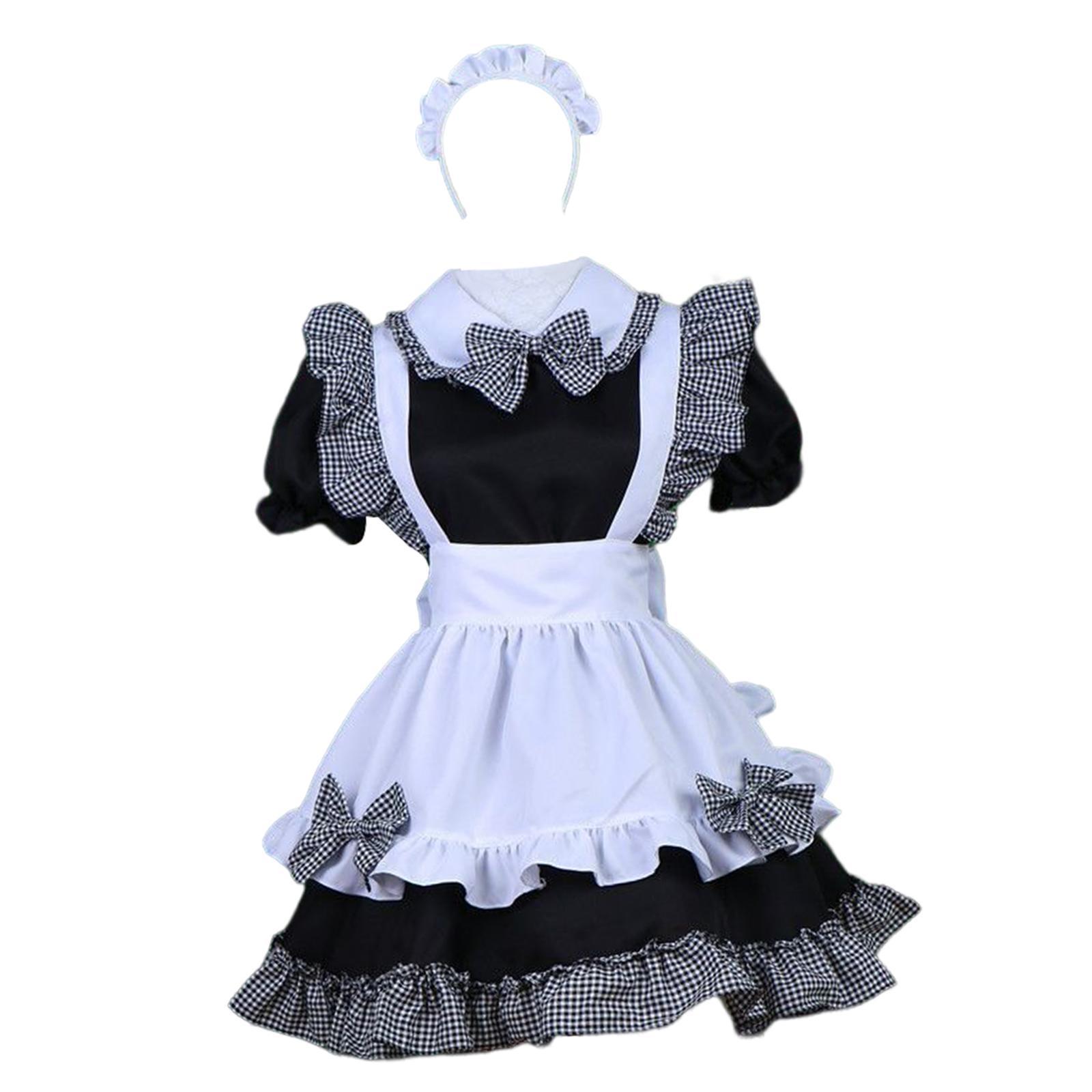 Women's French Maid Costume with Apron, Anime Cosplay Fancy Dress for Halloween Party
