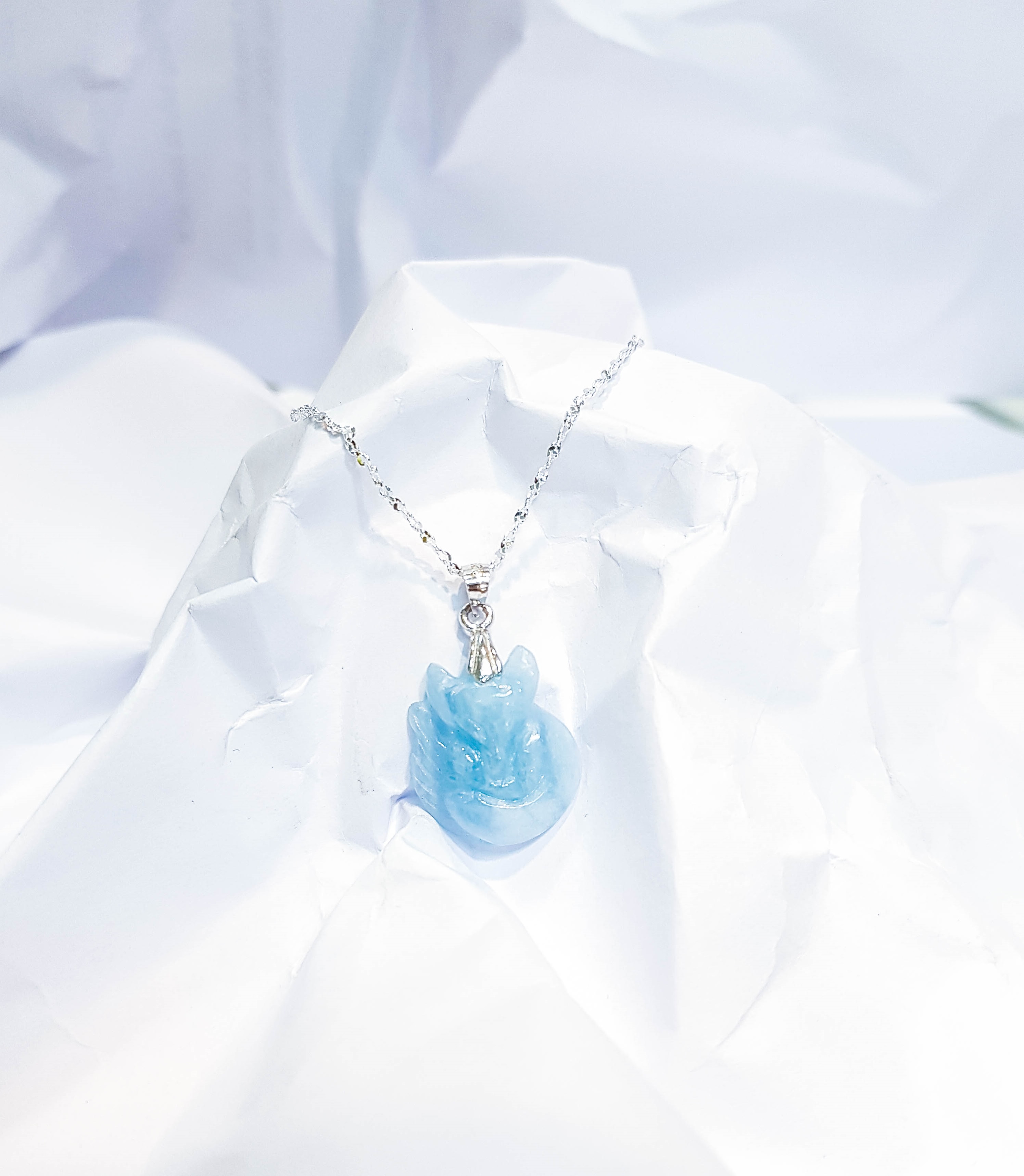 Dây chuyền bạc và Hồ Ly đá Aquamarine