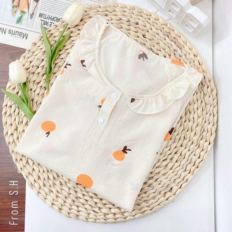 Bộ đồ ngủ nữ bèo dễ thương, bộ đồ pizama (bộ pijama) có thể mặc như bộ bầu hoặc bộ sau sinh