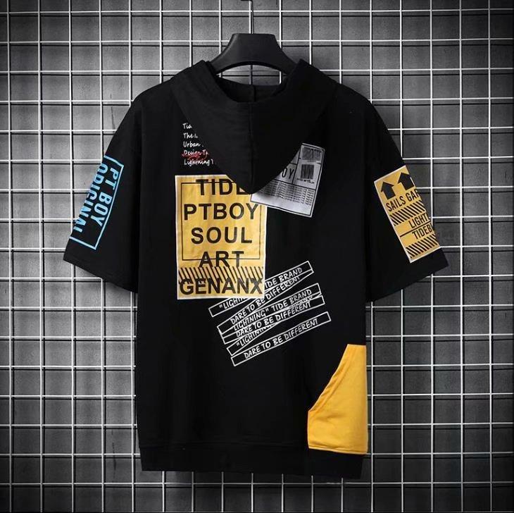 Áo Thun Tay Ngắn Hoạ Tiết Miếng Vá 2 Màu Size S-3Xl