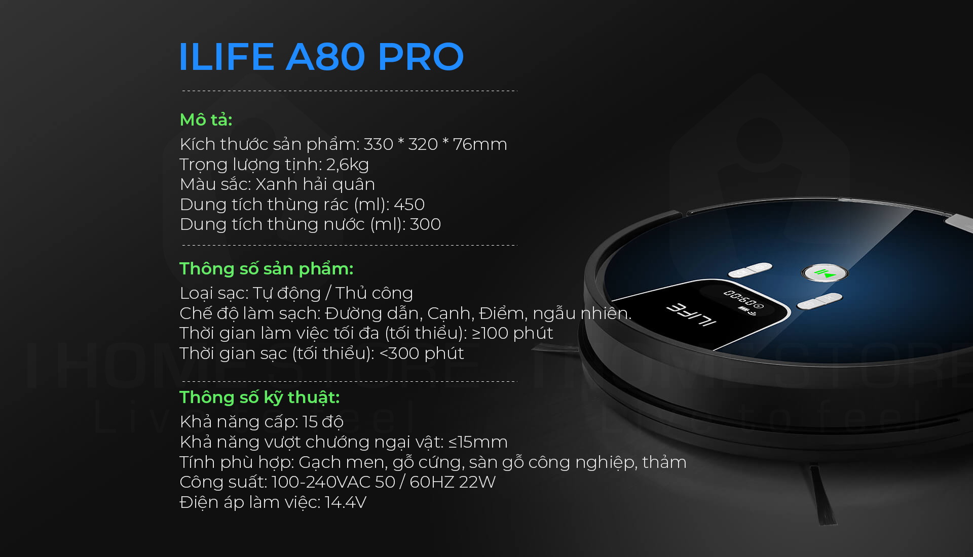 Robot Hút Bụi Lau Nhà ILife A80 PRO - Hàng chính hãng - bản Quốc tế xuất Âu tiêu chẩn CE