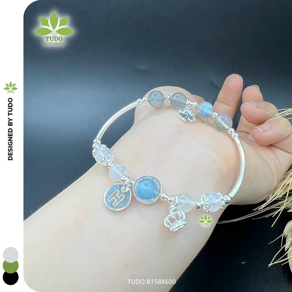 Vòng Tay Nữ Đẹp - Vòng Phong Thủy Mệnh Thủy TUDO B158K600 VCBMOON VCBXACU Charm Bạc Vương Miện, Cỏ 4 Lá
