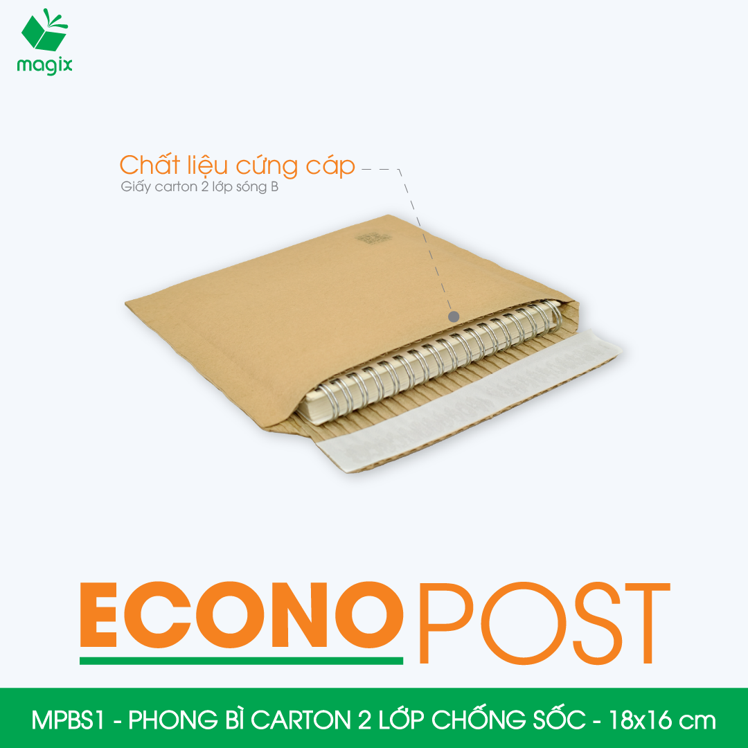 MPBS1 - 18x16 cm - Combo 60 túi phong bì carton chống sốc, chống thấm nước, sẵn keo niêm phong