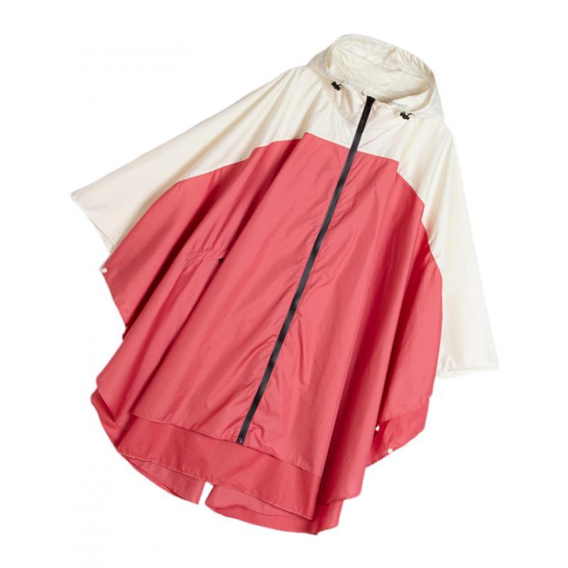 Waterproof Lightweight Hooded Raincoat Rain Jacket Batwing-Sleeved Poncho - Red