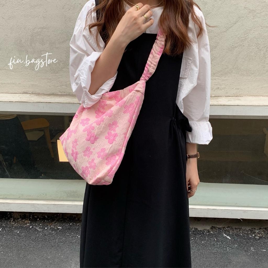 Túi Vải Đeo Chéo Hoa Hồng Dây Rút