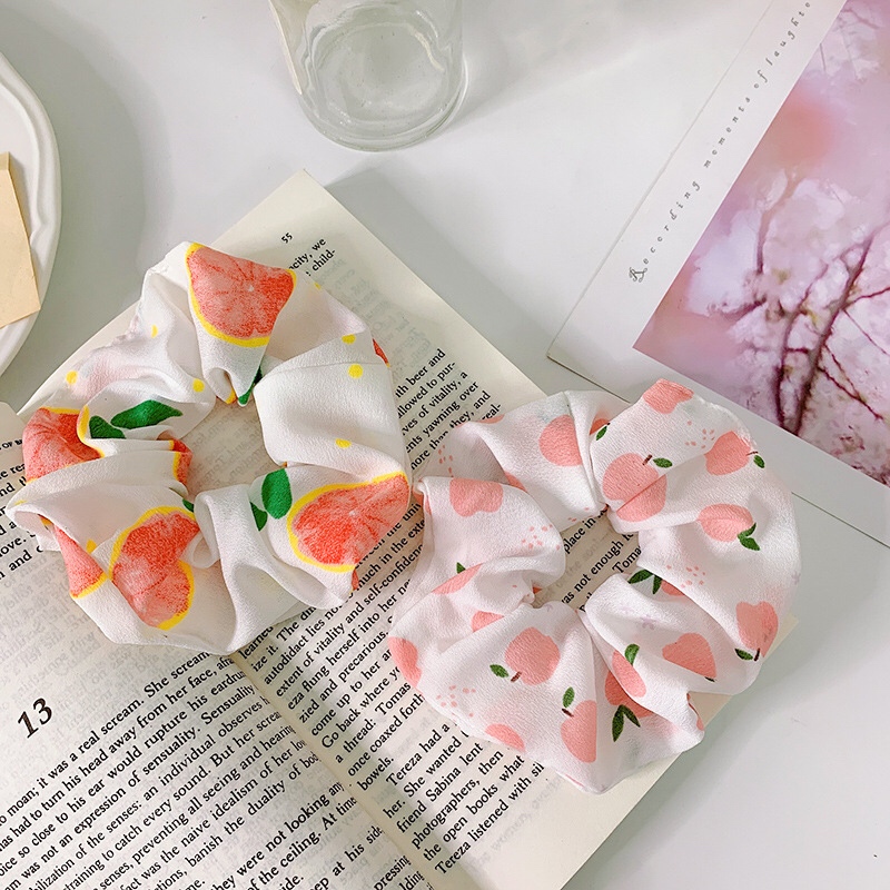 Cột Tóc Vải Scrunchies, Dây Chun Tóc Nữ Scrunchies Họa Tiết Trái Cây Dễ Thương SC13