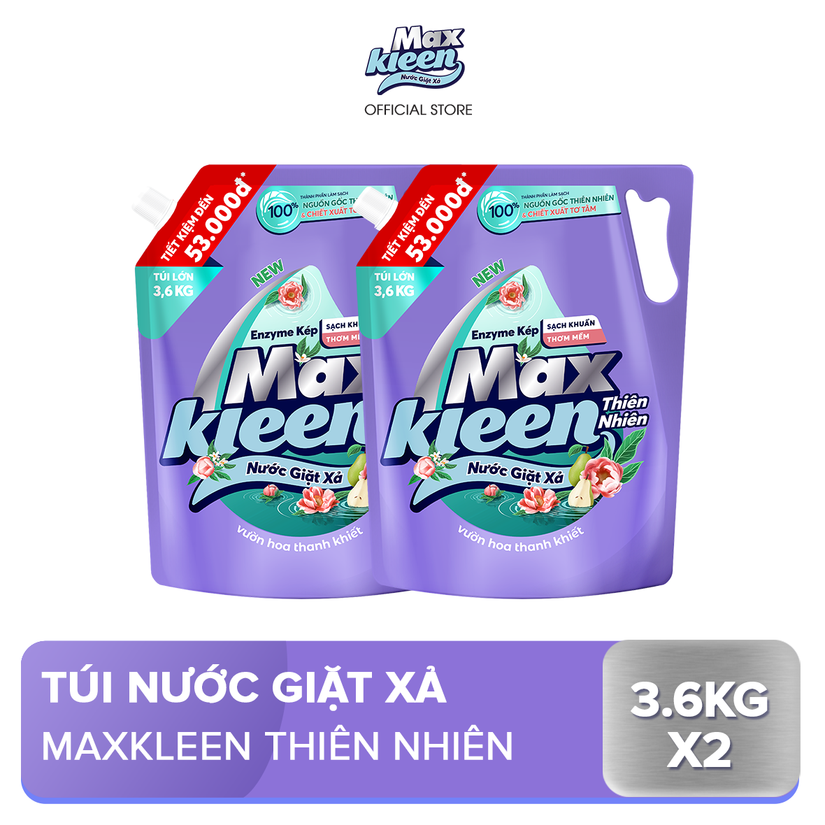 Combo 2 Túi Nước Giặt Xả MaxKleen Thiên nhiên 3.6kg