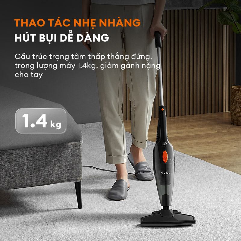 Máy hút bụi 2in1 GAABOR GVCW-M15AS lực hút siêu mạnh 16000PA chổi quét 90 độ có bánh lăn - Hàng chính hãng
